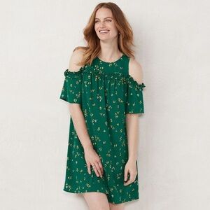 LC Lauren Conrad Cold Shoulder Green Floral Dress
